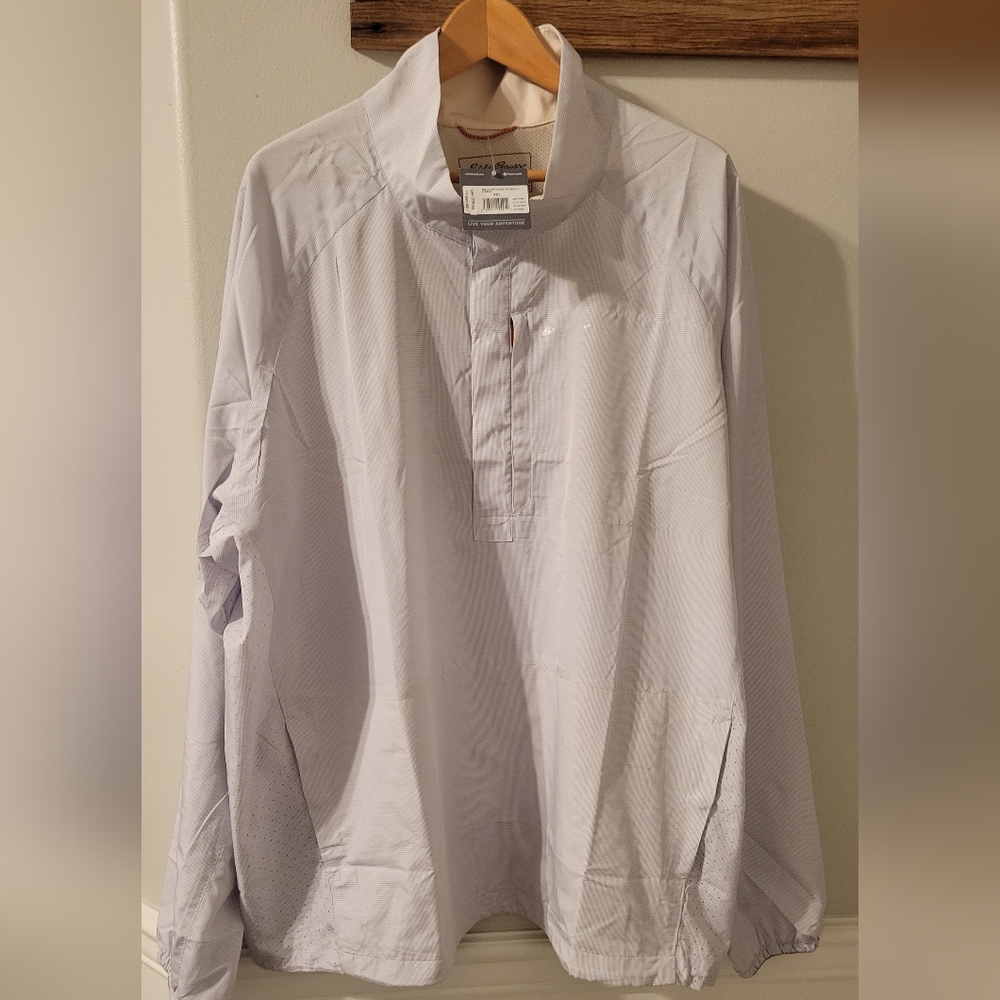 New NWT Gray Eddie Bauer Windbreaker Type Pull Over 1/4 Snap Jacket Size 2XL XXL